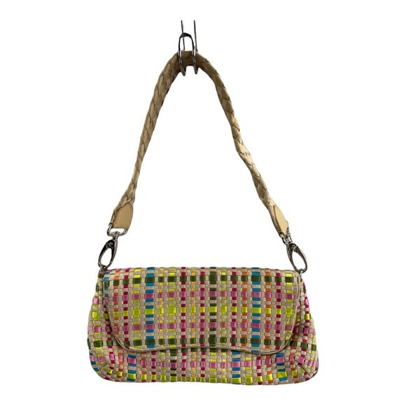 The Sak Womens Shoulder Bag Beige Basket Weave Ribbon Snap Detachable Strap S - Picture 1 of 10